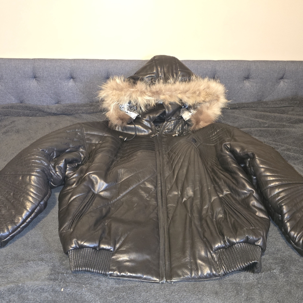 Men's Black Bomber Jacket with Fur Hood